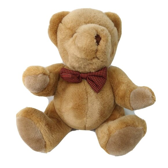 Wal-Mart Other - Vintage Walmart Brown Jointed Teddy Bear Plush Stuffed Animal Toy Red Plaid Bow